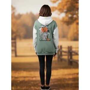 Halloween Pumpkin Skeleton Graphic Hoodie Sweatshirt - Women's Medium
